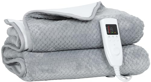 HOMCOM Coperta Elettrica con 5 Livelli di Calore e 2 Zone di Controllo Indipendenti, Coperta Riscaldante in Pile e Poliestere, 160x140 cm, Grigio