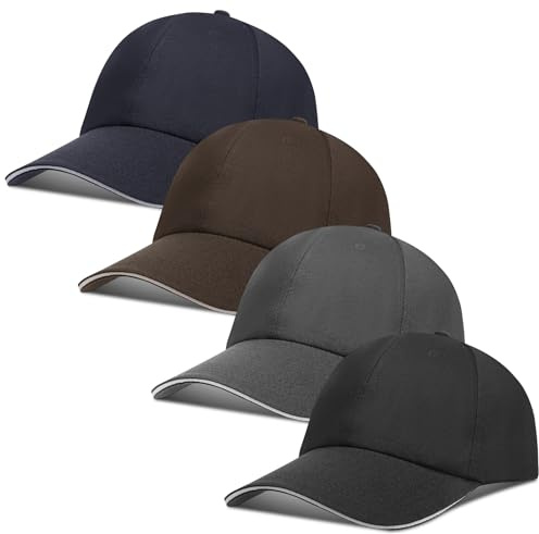 ViEinkaufen 4 Pack Baseball Caps, Cotton Baseball Caps for Men Women, Adjustable Men's Hats Cap Summer Hats for Golf Tennis Running Sports Shopping Outdoor Workouts, Blue+Grey+Black+Coffee