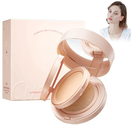 Hinapan BB Cream Cushion 2 en 1, Polvo Fijador Matificante, Cushion Foundation 2 Capas, Cobertura Natural Uniforme, Para Acabado Mate Duradero y Duradero en Todo Tipo de Piel(marfil)