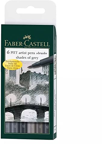 Faber-Castell PITT Artist Pen 167104 Lot de 6 feutres à encre de Chine pour lettrage à la main