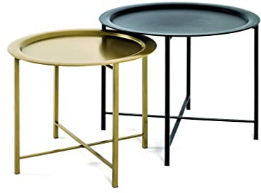 HAKU Möbel Couchtisch 2er Set Gold, schwarz, Metall - Maße: H 44/49 cm x Ø 52/62 cm, Style: Art Deco