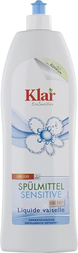 Klar Spülmittel Bio sensitive ohne Duft 1l – Kraftvolles Geschirrspülmittel flüssig mit hoher Fettlösekraft – Hautfreundliches Spüli Konzentrat in recycelter Flasche – Vegan Dish Soap