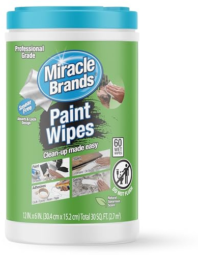 MiracleWipes for Paint Prep & Cleanup, Remove Tough Grime Build-Up, Wet Paint, Caulking, Epoxy, Colorant, and more from Hands, Surfaces, & Tools - 60 Count