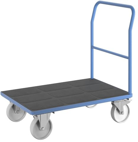 eurokraft | Plattformwagen | Rohrschiebebügel | Polyamidreifen | LxB 1050 x 700 mm | lichtblau