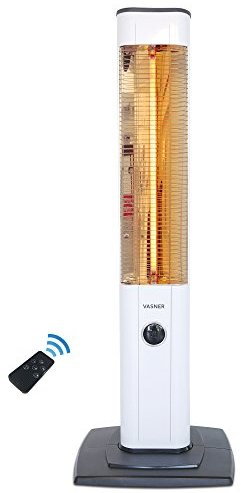 VASNER StandLine 23R – Infrarot Stand-Heizstrahler 2300 Watt 4 Stufen Dimmer Fernbedienung Infrarotstrahler elektrisch Standgerät für wettergeschützte Außenbereiche (Weiß)