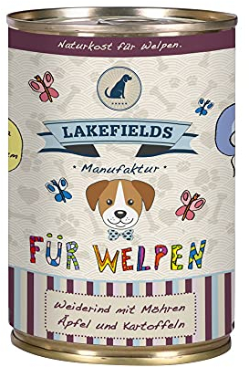 Lakefields Premium Welpenfutter Nass | Rind 61% | 6 x 400g | Getreidefreies Hundefutter für Welpen | Natürliche Zutaten in Lebensmittelqualität | Äpfel, Zucchini & Karotten | Schonend gegart