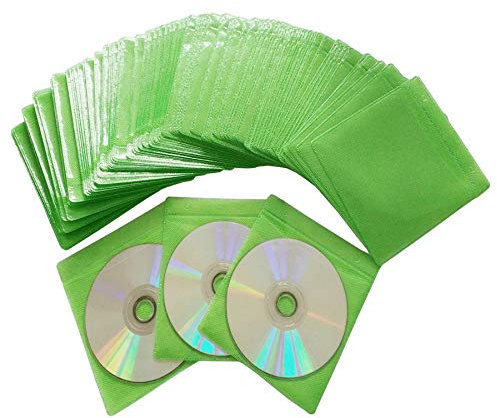 100 Pack Premium CD DVD Sleeves,Thick Non-Woven Material Double-Sided Refill Plastic Sleeve for CD and DVD Storage Binders Disc Case (Green)