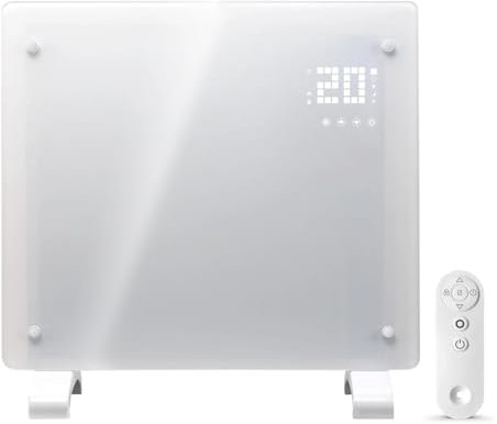 Devola Wifi Enabled Smart Electric Glass Panel Heater 1000W | Alexa Heating Control, Open Window Detection, Wall Mounted & Free Standing Low Energy Heaters with Timer | Lot 20, DVPW1000WH (White)