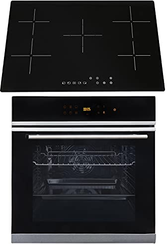 SIA BISO6SS Premium 60cm Black 10 Function Built-in Single Electric True Fan Oven & CERH75BL 5 Zone Glass Ceramic Hob
