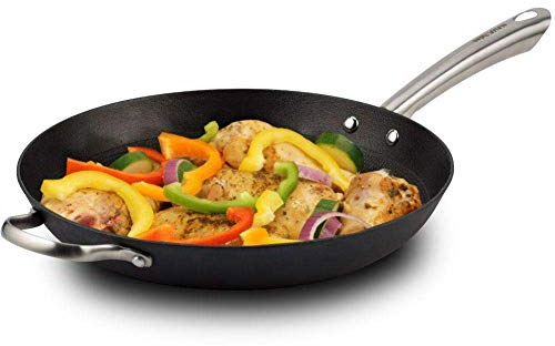 Nava Atlas Poêle à frire en fonte avec poignée en acier inoxydable, passe au four pour la cuisson et la pâtisserie, poêle à frire antiadhésive, compatible avec les plaques à induction, 32 cm de