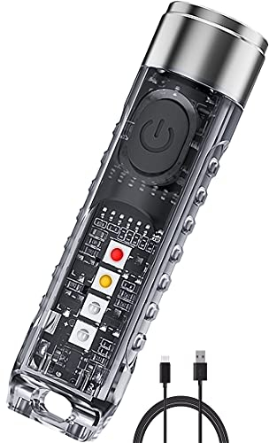 Jeebel Mini Taschenlampe 400 Lumen Wiederaufladbare LED Schlüsselbund Taschenlampe mit UV/Weiß/Rot/Rot-Blau Seitenlicht, EDC Multifunktional Magnetische USB-Taschenlampe, IP65