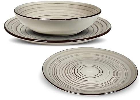 MUNTRADE Set de Vajilla de Cerámica Color Tierra | Juego de 18 Piezas | Apto Para Microondas y Lavavajillas