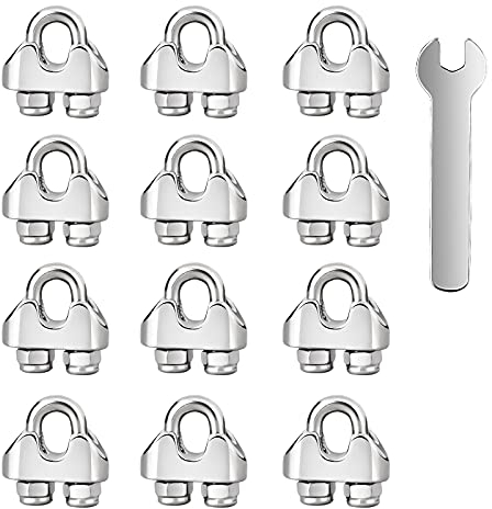 Seilklemmen 12 Stück Drahtseilklemmen 6mm 304 Edelstahl M6 Bügelklemmen mit Kontermuttern Klemme Drahtseil für Stahlkabel Stahldraht Stahlseil (Ø 6 mm)