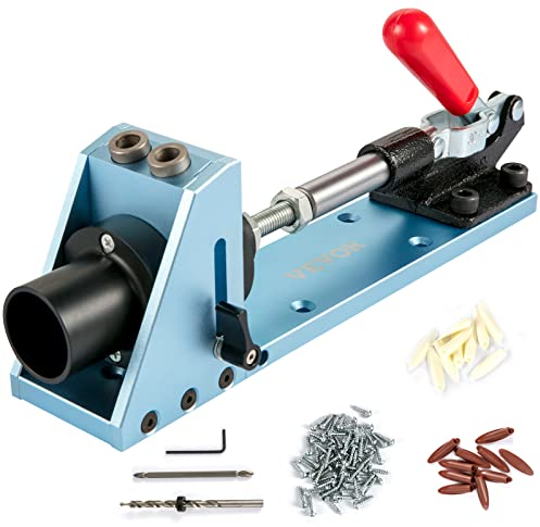 VEVOR Système de Trou de Poche Kit de Gabarit de Trou de Poche Perçage Oblique, M4 Kit de Perçage d'Angle Réglable Échelle Intégrée avec Luminaire Amovible 2 Trous de Dégagement pour Travail du Bois