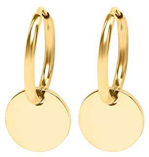 Nuoli® Edelstahl, Ohrringe Coin Gold (Durchmesser: 12mm) Creolen mit Coin Anhänger Damen