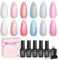 Beetles UV Nagellack Set Perlmutt - 6 Farben Maniküre Perlmutt Muschel Glitzer Weiß Rosa Blau Schimmer Meerjungfrau Gel Polish Nail Wirbelfaden für Anfänger