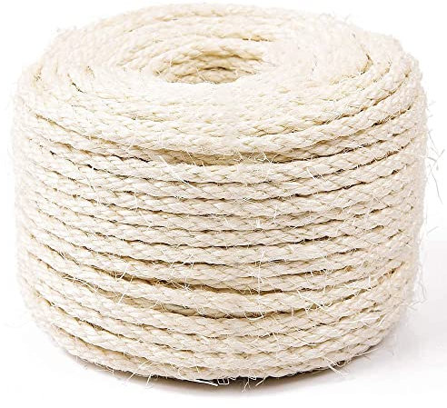SGAVAHSG Sisal Rope Cat Tree Cat Scratcher Repairing 164 FT, 6mm (1/4 inch) Diameter Natural Sisal Rope Scratching Post Tower Replacet or Recovering, DIY Cat Scratcher, Beige (SR01-Beige50M)