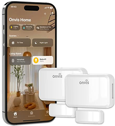 Onvis Thread Door Window Sensor, Bluetooth Smart Contact Sensor, Fast Responsive, Automatic Control of Accessories & Scenes, No Hub Required, Bluetooth, Works with Apple HomeKit (2 Pack)