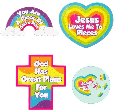 Haooryx 12PCS christliche Jesus Puzzles buntes Kreuz Regenbogen religiöses Papier Puzzle Spiel für Kind Schule pädagogische Jigsaw Puzzle Geburtstag Party Dekoration Zubehör