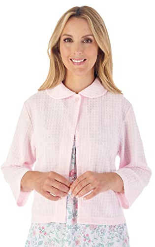 Slenderella Veste de lit à manches 3/4 pour femme avec fermeture à boutons, rose, XL