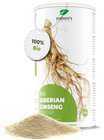 Nature's Finest Bio Siberian Ginsengpulver | 100 % rent naturligt ginseng rotpulver, eleuthero | stress- och ångestlindring | sömn- och återhämtningshjälp | 3:e parts kvalitet testad