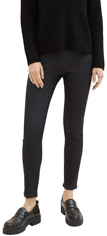TOM TAILOR Women's Coated Treggings with Decorative Stitching, 14482 - Deep Black, 40W x 28L