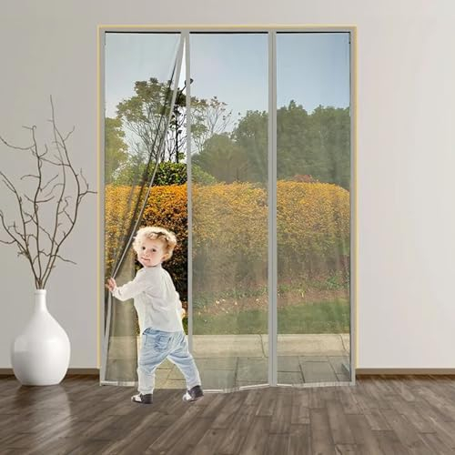 Fliegengitter Tür Insektenschutz Moskitonetz - Insektenschutzvorhang mit Magneten für Balkon und Terrassentüren - ohne Bohren Klebemontage - 205x215cm (grau)