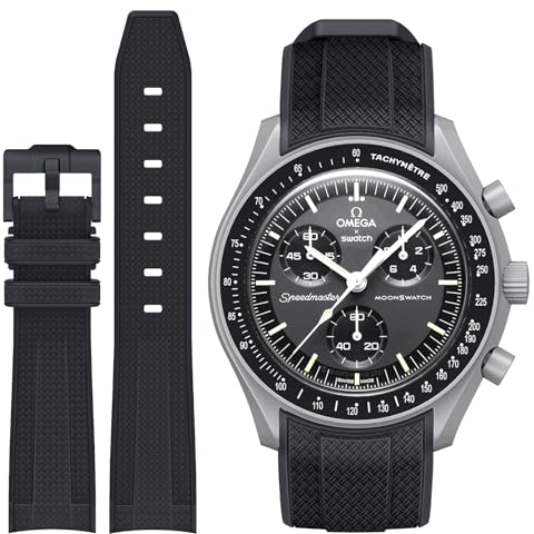 Silikon Armband für Moonswatch Swatch - Verstellbares Weiches Ersatzband, Uhrenarmband für Omega X Swatch Zubehör (Alle Schwarz)