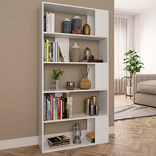 WIFESE Bücherregal Raumteiler mit 5 Fächern Lagerregal Regale Holzregal Bookshelf Standregal Aufbewahrungsregal Bücherschrank für Schlafzimmer Arbeitszimmer Holzwerkstoff Weiß 80x24x159 cm