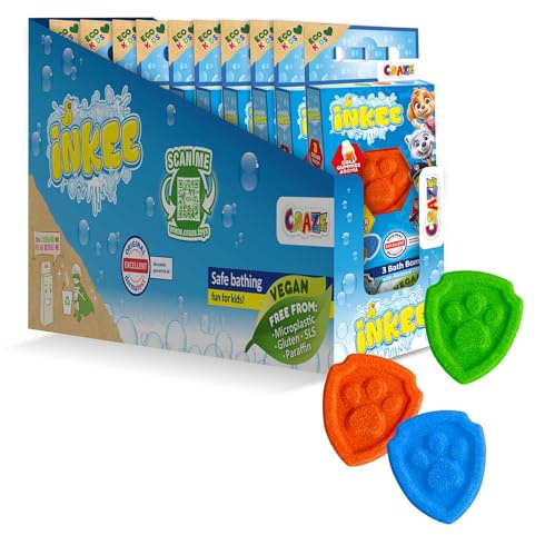 INKEE Paw Patrol Mini Badebomben Kinder 10er Pack - 30 Badekugeln in 3 Farben mit Mandelöl & Colagummi-Aroma