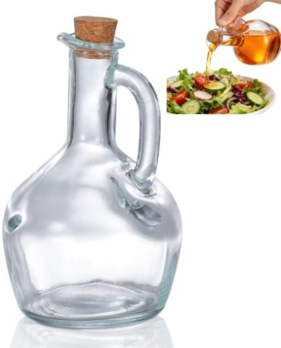 Luxshiny Glass Olive Oil Dispenser, 15ounce Oil & Vinegar Cruet with Pourers with Cork Stopper for Dressing Syrup Shoyu Soy Sauce Salad Water