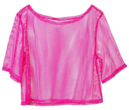 Povanjer Chemise résille Femmes années 80, Chemise résille - Haut résille Sexy décontracté | Haut en résille Transparent pour Femmes, Haut néon à épaules dénudées, T-Shirts en Filet à Manches Courtes