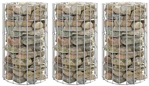 Gecheer Fioriera Gabbione Circolare 3 pz in Acciaio Zincato,Gabbione in Rete Fioriera Acciaio,Fioriera a Gabbione,Fioriera Rialzata Fioriera per Giardino,Letto Rialzato,Metallo Ø30x50 cm