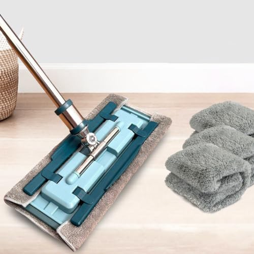 IQLER Mocio per pavimenti, affidabile snodo in Metallo, Lavapavimenti rotante a 360°, Manico Telescopico, 3 pezzi Microfibra Bifacciale, per Laminato, Piastrelle e Battiscopa (Azzurro)
