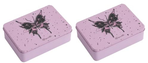 DIYEAH Scatola Da 2 Pezzi Scatola portaoggetti da tavolo con farfalla cartone animato Scatola portaoggetti in ferro Scatola portaoggetti Confezione (rosa) biscottiera storage box