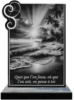 ETERNEL - Plaque Funéraire Personnalisée Cadre Ornements - Plage, Mer, Paysage, Océan - Texte Personnalisable, Plaque Funéraire Gravée au Laser pour Hommage, Plaque Tombale, Cimetière, Funérailles