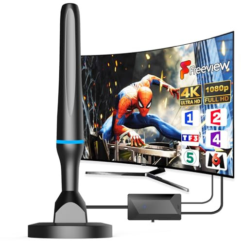 Antenne TV Intérieur Puissante TNT HD, 2025 Puissante Antenne TV Intérieur de Base magnétique puissante - 420km Réception Longue Portée à 360°, Compatible avec Portable 4K 1080P et Tous Les TVs
