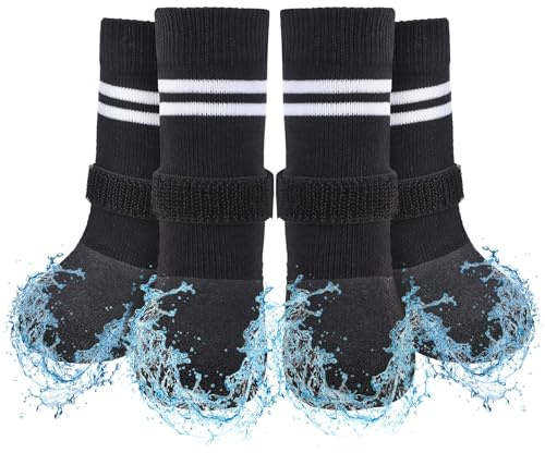 SCENEREAL Anti Slip Dog Boots & Paw Protectors for Hardwood Floor, Extended Dog Socks to Prevent Licking Paws, Waterproof Pet Snow Rain Shoe for Winter Large Senior Dogs, Black L
