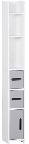 kleankin Meuble Colonne de Salle de Bain Armoire Toilette Haute avec étagères et placards - 15 x 17 x 120 cm - Gris