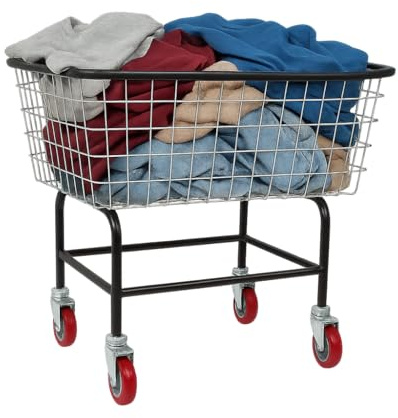 Heavy Duty Wire Laundry Cart, Wheeled 2.5 Bushel Laundry Basket, Commercial Metal Clothes Cart for Efficient Clothes Storage and Transport
