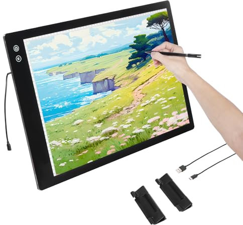 VEVOR Leuchttafel A2 LED Leuchtpad Leuchtkasten mit 6-stufig dimmbarer Helligkeit, wiederaufladbare Leuchtplatte zum Nachzeichnen, Leuchtbox für Diamantmalerei Animation Skizzieren Zeichnen schwarz