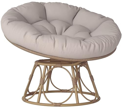 Outsunny Fauteuil papasan en rotin, chaise relax ronde résine tressé, fauteuil pivotant à 360° avec coussin rembourré Ø 100 cm, intérieure ou extérieure, mobilier de jardin, balcon, patio, salon, gris
