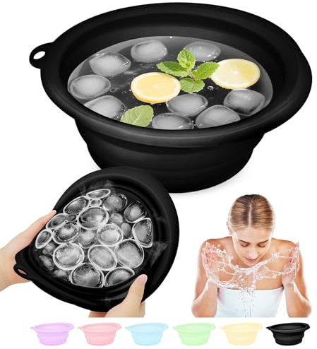 Musiwanna Silicone Ice Face Bowl, Face Bowl for Ice, Foldable Ice Bath Facebowl with Built-In Icetray, Collapsible Quick Cooling Facial Washing Basin for Soothe Skin, Wash Basin for Home Use or Travel