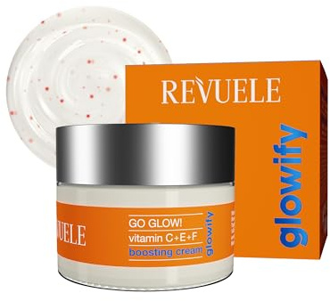REVUELE Go Glow! Crème Visage Illuminatrice Vitamine C+ E+ F – Vitamines C+E+F, Illuminateur et Revitalisant, Uniformise le Teint, Antioxydante et Hydratante, Peau Éclatante et Fraîche, 50 ml
