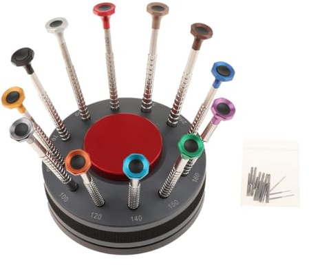 Qianly Juego de destornilladores para relojes, giratorios, ergonómicos, profesionales, para relojeros, kit de herramientas de reparación de relojes para, Base Gris