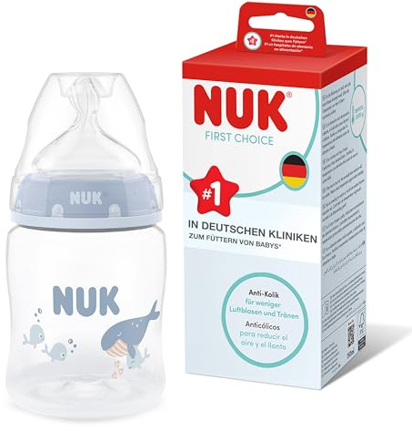 NUK First Choice Biberon | 0+ mois | 150 ml | Biberon anti-colique | PP | Indicateur de contrôle de la température | Baleine | Lot de 1