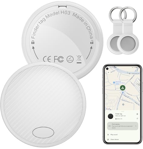 Android Smart Tag Blanc 2 Pack - GPS Tracker Compatible avec Google Localiser (Uniquement Android), Bluetooth Localisateur pour Clés, Portefeuilles et Valises, Batterie Remplaçable