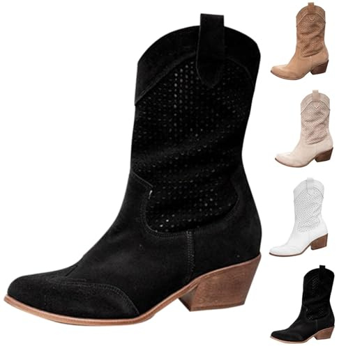 Cowboy stövlar för kvinnor damer cowgirl cowgirl cowboy stövlar bred vad extra bred cowgirl stövel block häl syntetiskt läder ridstövel block klack PU-läder mitt vid vad landsbygd ridning västerländsk