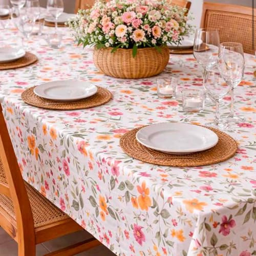 Michele Biancheria Casa - Tovaglia in Cotone 100% 140x240 cm per 8/12 Persone Floral Cotton – Tovaglia Cucina Fantasia Floreale, Morbida e Naturale, per Tavolo da Pranzo (Flora Cotton, 12 persone)