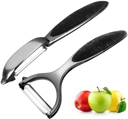 Pelador, pelador de cocina pelador de acero inoxidable en forma de Y con mango ergonómico antideslizante y hoja afilada resistente para verduras, zanahorias y frutas (negro)